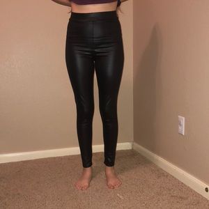 Boohoo Black wet leather high waisted leggings